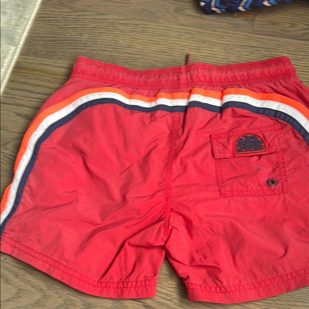 Sundek Kids Swim Trunks - Red with Multicolor Stripes